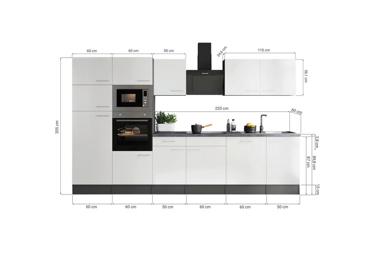 Kuhinjski Blok Z Aparati Oliver, 340cm - temno siva/črna, Design, kovina/leseni material (340cm) - Respekta