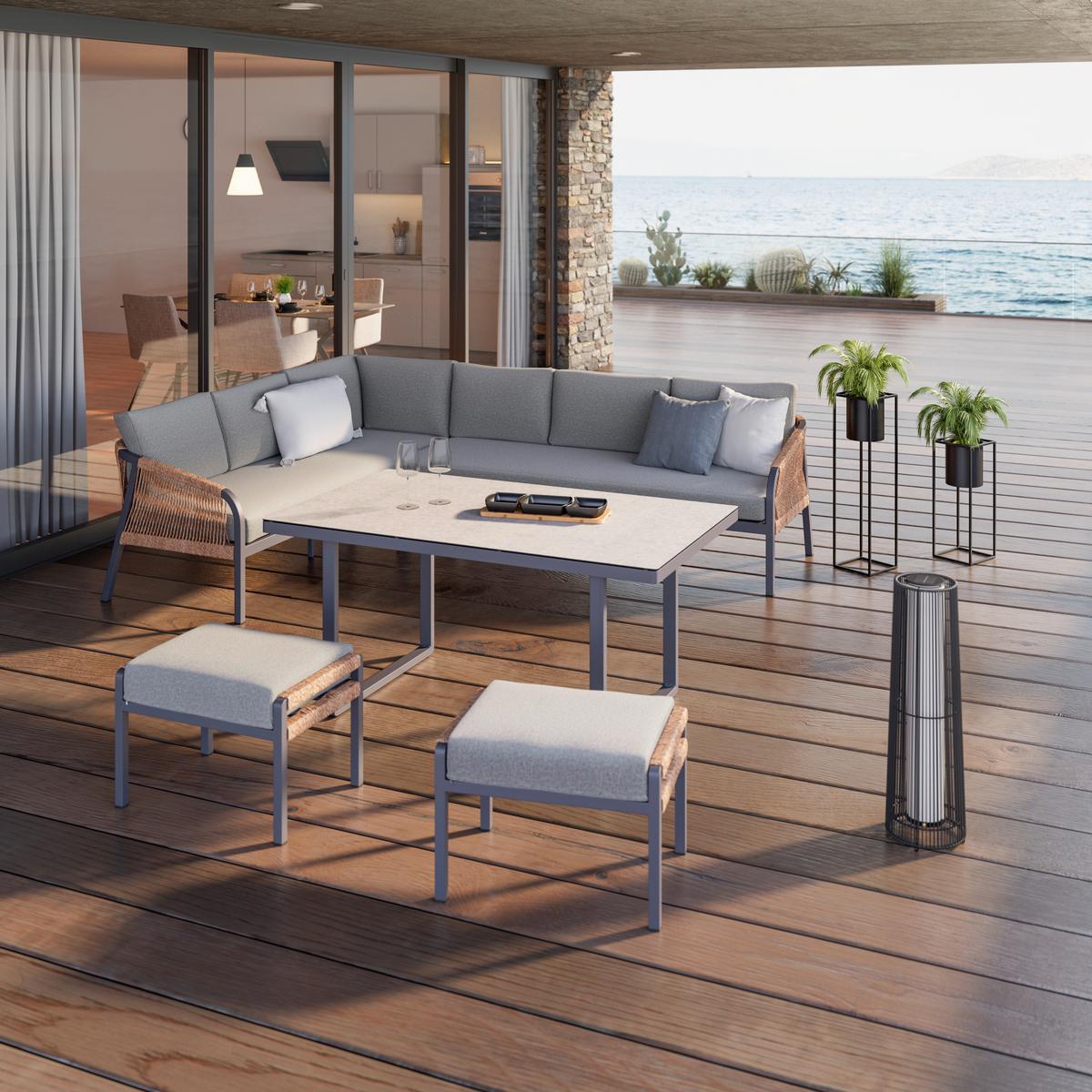 Loungegarnitur Casa Blanca Anthrazit/Naturfarben/Hellgrau - Anthrazit/Hellgrau, MODERN, Glas/Kunststoff (192/68/80cm) - Mömax