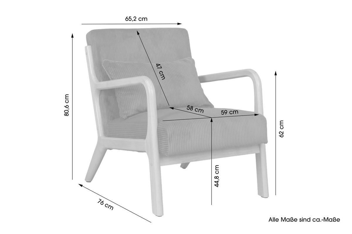 Sessel NOHR Grau, Cord - Braun/Grau, Basics, Holz/Textil (65/81/76cm) - MID.YOU