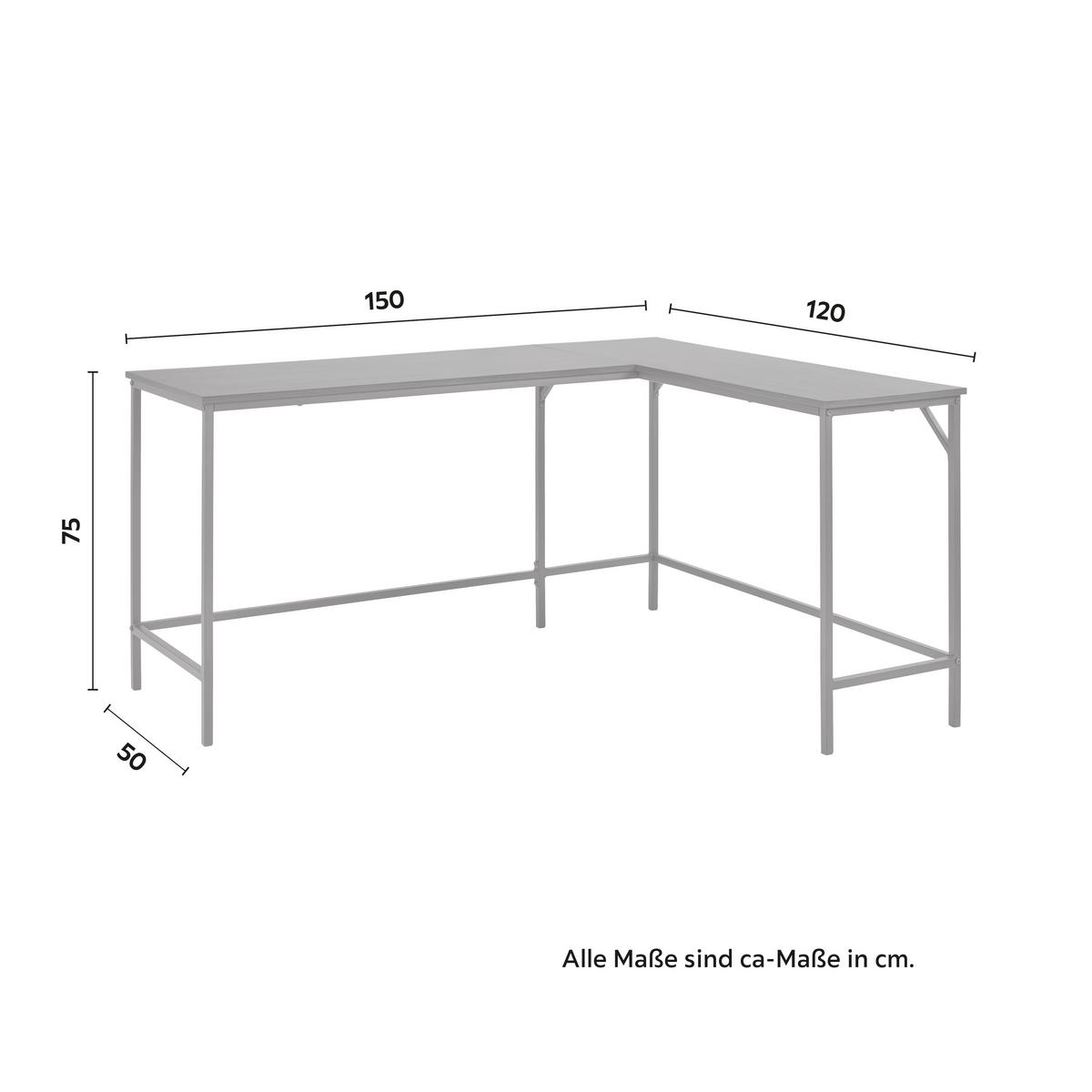 Eckschreibtisch Anabela Walnuss MDF ca. 120/150x50 cm - Walnussfarben/Schwarz, MODERN, Metall (120/150/50/75cm) - Bessagi Home