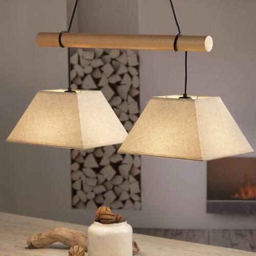 Hängeleuchte Baldo Schwarz/Hellbraun max. 22 Watt - Hellbraun/Schwarz, Natur, Holz/Textil (60/24/90cm)
