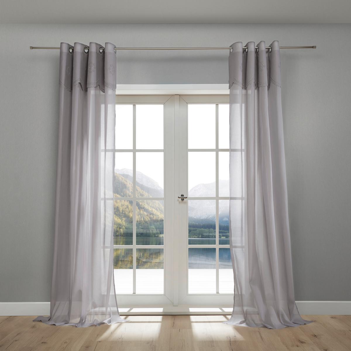 ZASŁONA NA PRZELOTKACH AMALIE - jasnoszary, Romantik / Landhaus, tkanina (140/245cm) - Bessagi Home