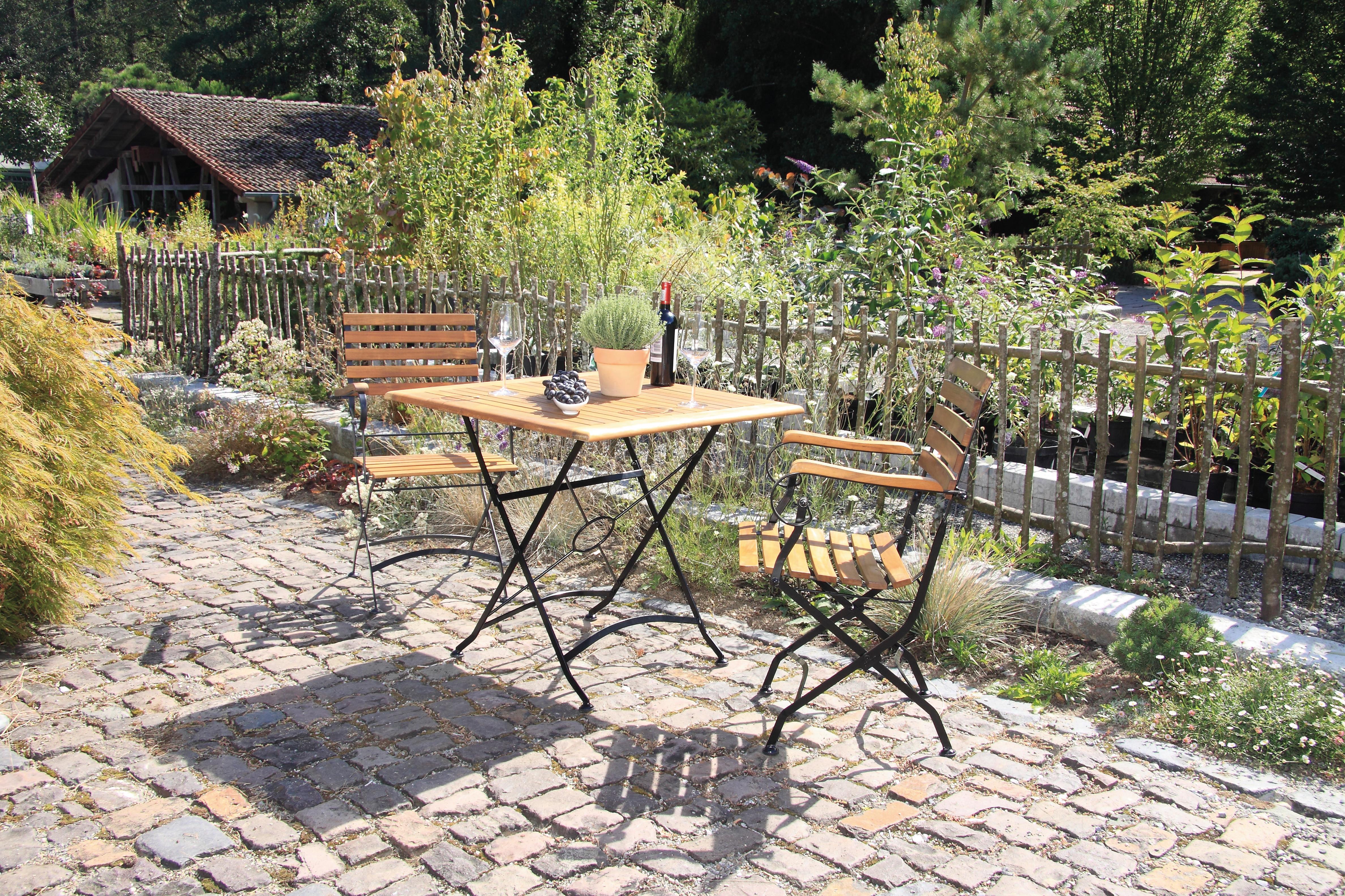 Gartengarnitur Lindau Akazie Echtolz/Metall 3-tlg. - Anthrazit/Akaziefarben, Basics, Holz/Metall (80/65/80cm) - Gardenson
