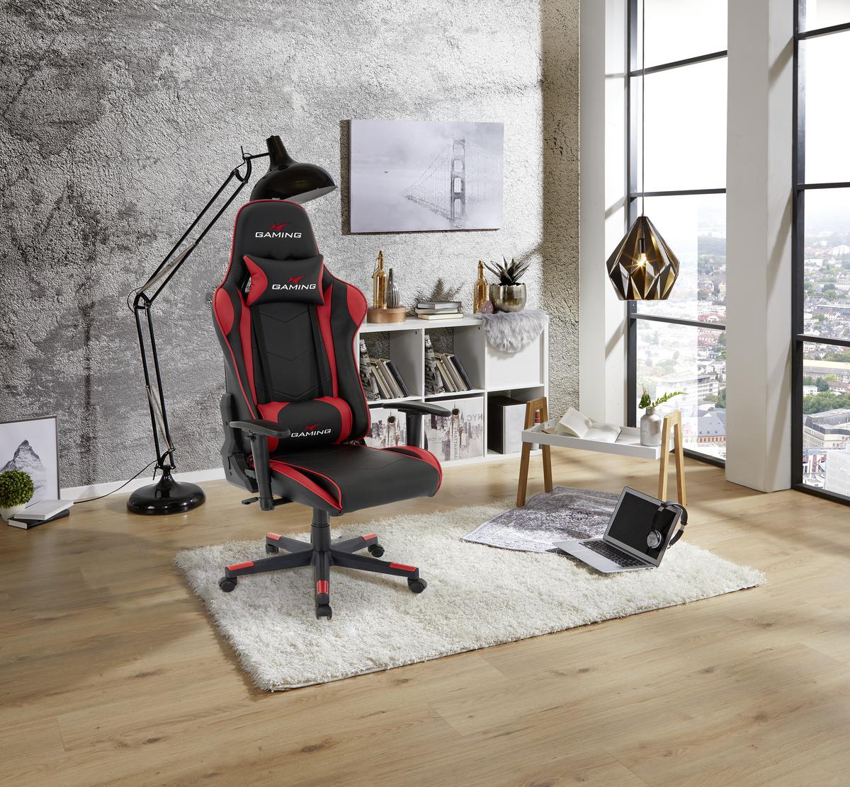 Scaun de gaming GENF - roșu/negru, Modern, plastic/metal (70/137/57cm) - Modern Living