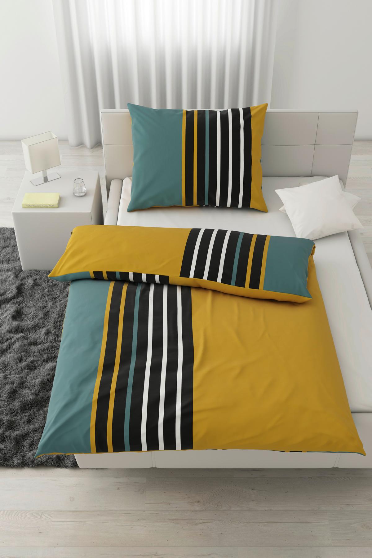 Posteljina Anton 140x200/60x80cm - zelena/žuta, Konvencionalno, tekstil (140/200cm) - Modern Living