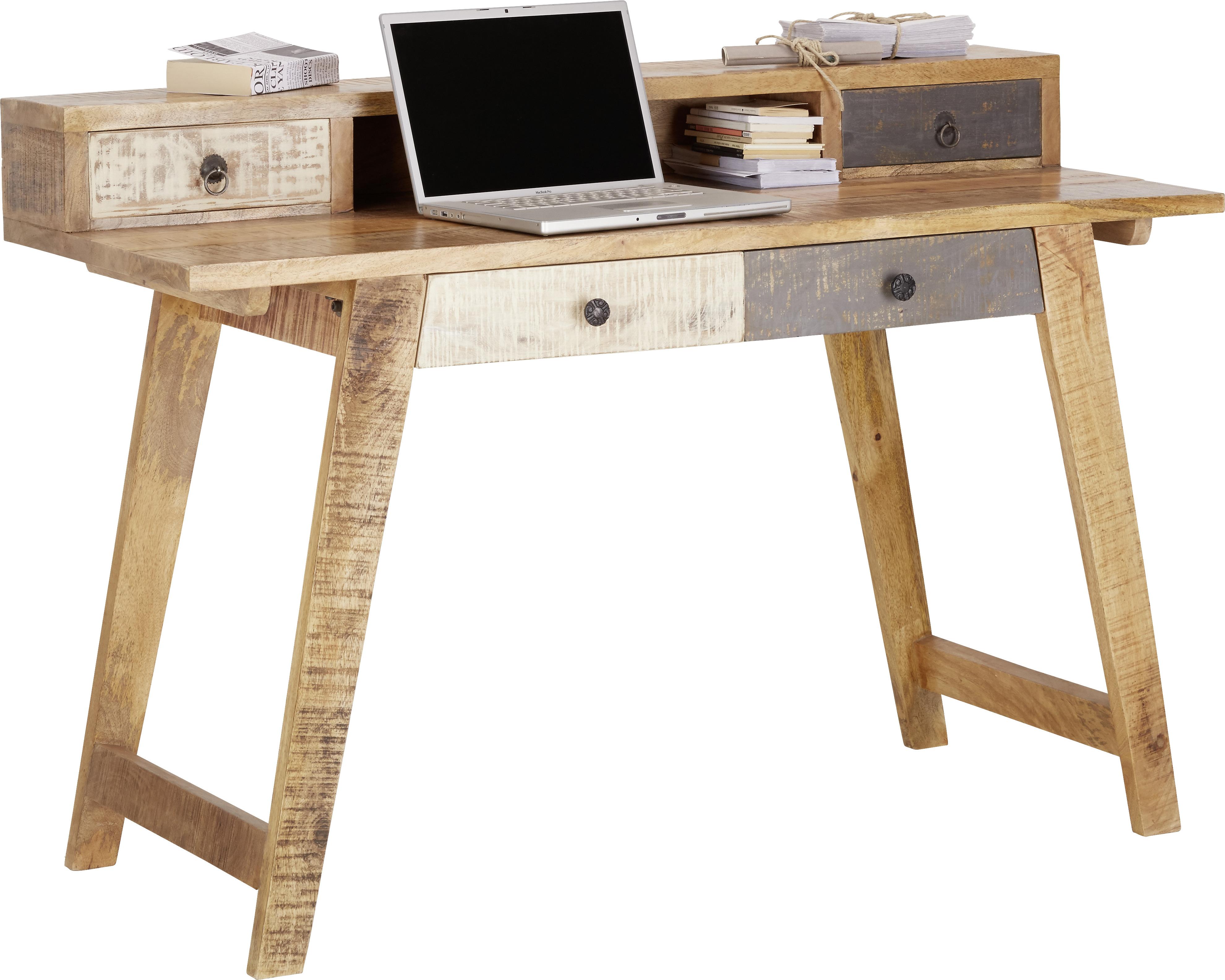Schreibtisch in Braun/Weiss Mangoholz - Weiss/Schwarz, Holz/Metall (135/90/55cm) - Premium Living