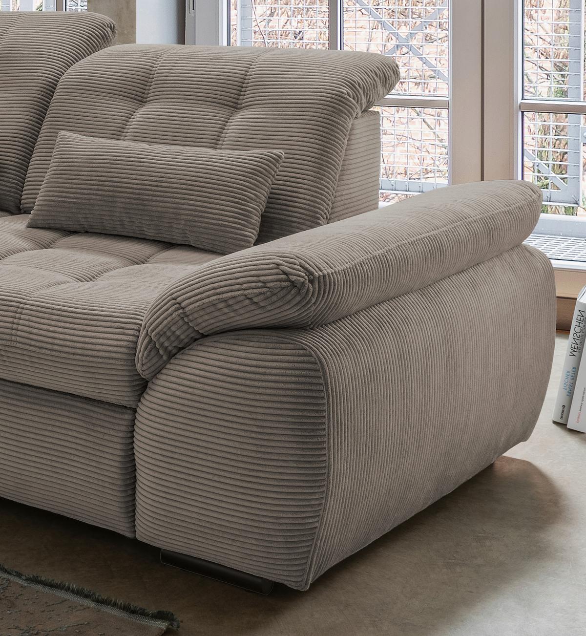 Ecksofa mit Bettkasten Rigatti ca. 184x314 cm Graubraun - Graubraun/Schwarz, MODERN, Textil/Metall (184/314cm) - Livetastic