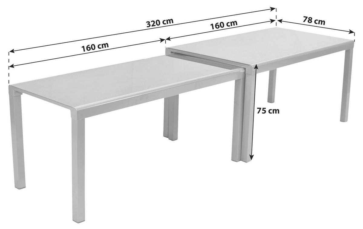 Vrtna Miza Flex, Raztegljiva 160-320x90cm - srebrne barve, Moderno, kovina/steklo (160/78/75cm) - Gardenson