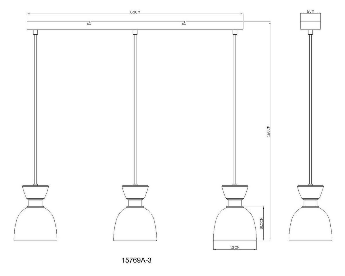 HÄNGELEUCHTE 15769A-3 MASSEY - Bernsteinfarben/Schwarz, Design, Glas/Kunststoff (65/13/120cm) - Globo