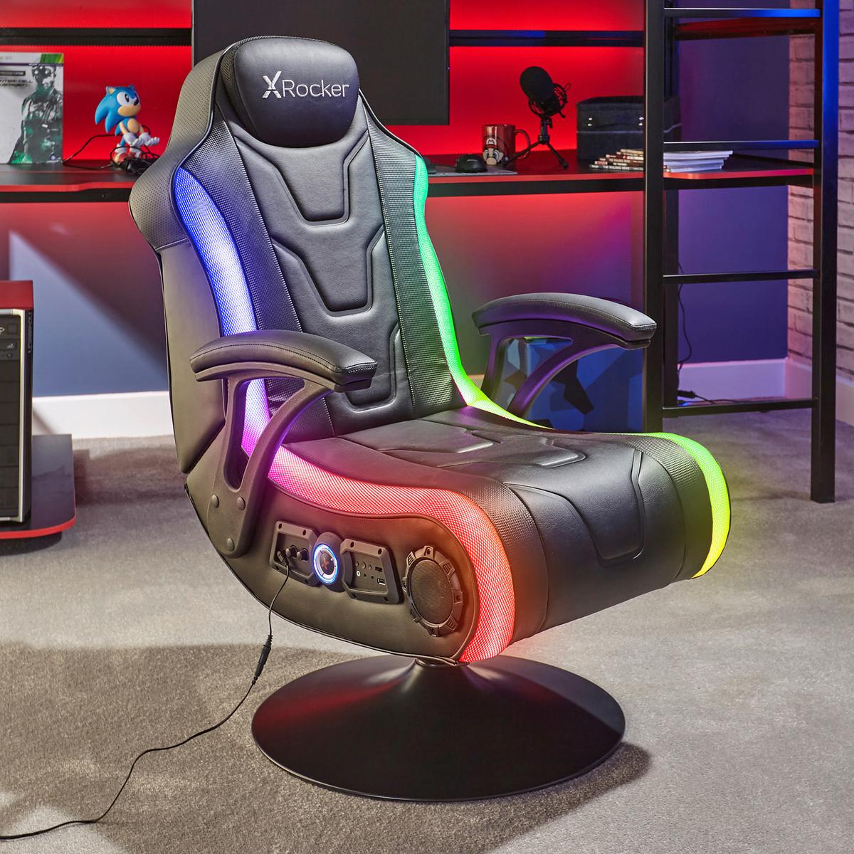 Gamingsessel Monsoon RGB 4.1 c a. 66x105x82cm Schwarz - Schwarz, MODERN, Kunststoff/Textil (66/105/82cm) - X Rocker