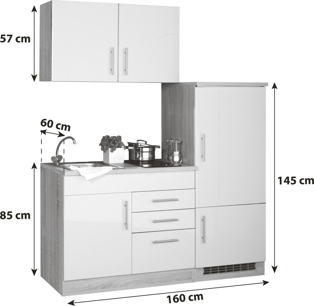 Küchenblock Toronto I m. Geräten Weiß - Chromfarben/Graphitfarben, MODERN, Holzwerkstoff/Metall (160cm) - Held