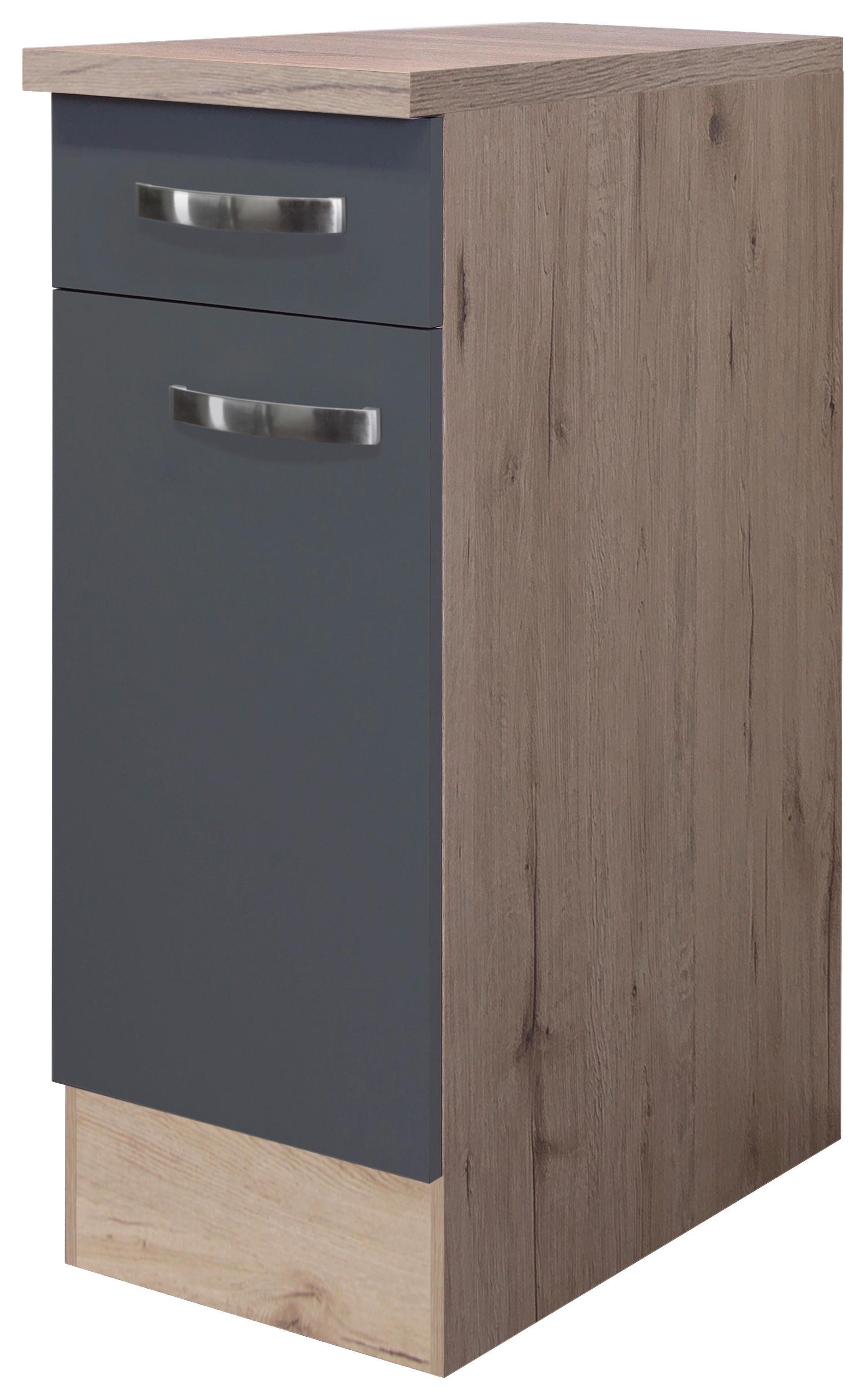 Küchenunterschrank Shadow ca. 30x85x60 cm Grau/Eiche - Edelstahlfarben/Dunkelgrau, MODERN, Holzwerkstoff/Metall (30/85/60cm) - FlexWell