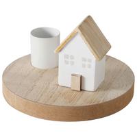 Kerzenteller Domicil I Naturfarben/Weiss - Weiss/Naturfarben, Konventionell, Holz/Kunststoff (10/6,5cm) - Modern Living