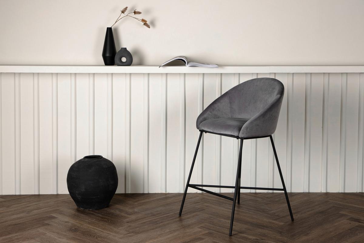 Barhocker Velvet VELVET - Dunkelgrau/Schwarz, Design, Textil/Metall (58,5/97/57cm) - Livetastic