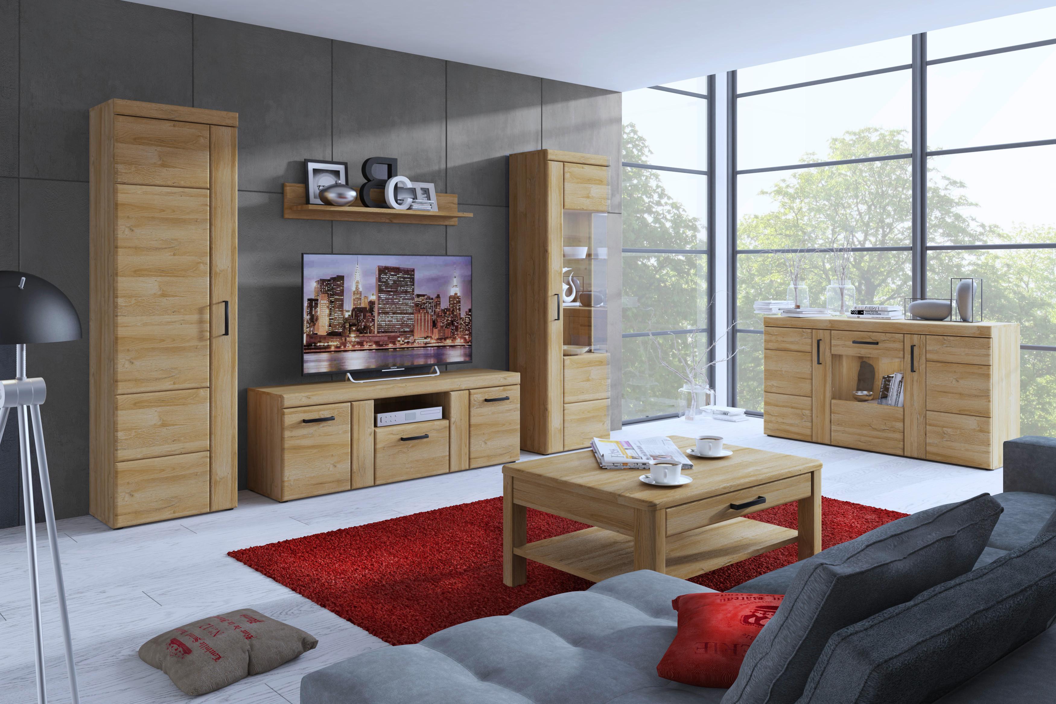 Komoda Cortina - boje hrasta/crna, Moderno, staklo/drvni materijal (156,8/86/40,9cm) - Modern Living