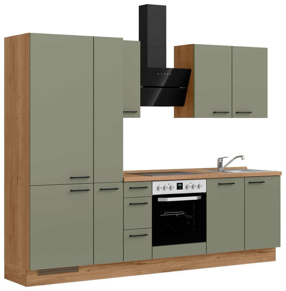 Küchenleerblock Senso High o. Geräte Olivgrün - Eichefarben/Schwarz, ROMANTIK / LANDHAUS, Holzwerkstoff/Metall (270cm) - Nobilia