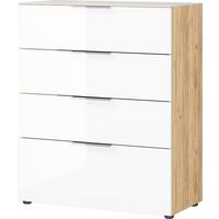 Kommode Oakland in Weiß/Eichefarben - Chromfarben/Eichefarben, MODERN, Glas/Holzwerkstoff (83/102/42cm) - Premium Living