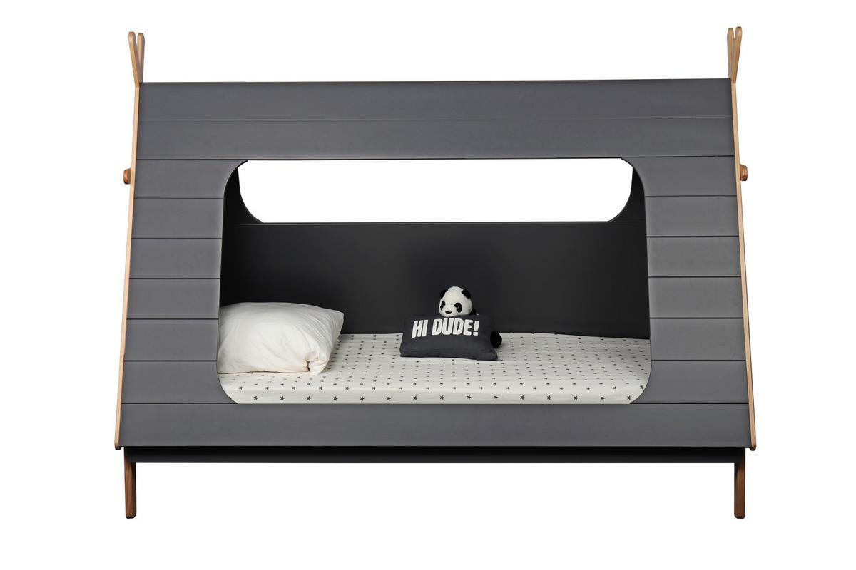 Hausbett ca. 90x200 cm Dunkelgrau/Naturfarben - Dunkelgrau/Naturfarben, Design, Holz/Holzwerkstoff (90/200cm) - Livetastic