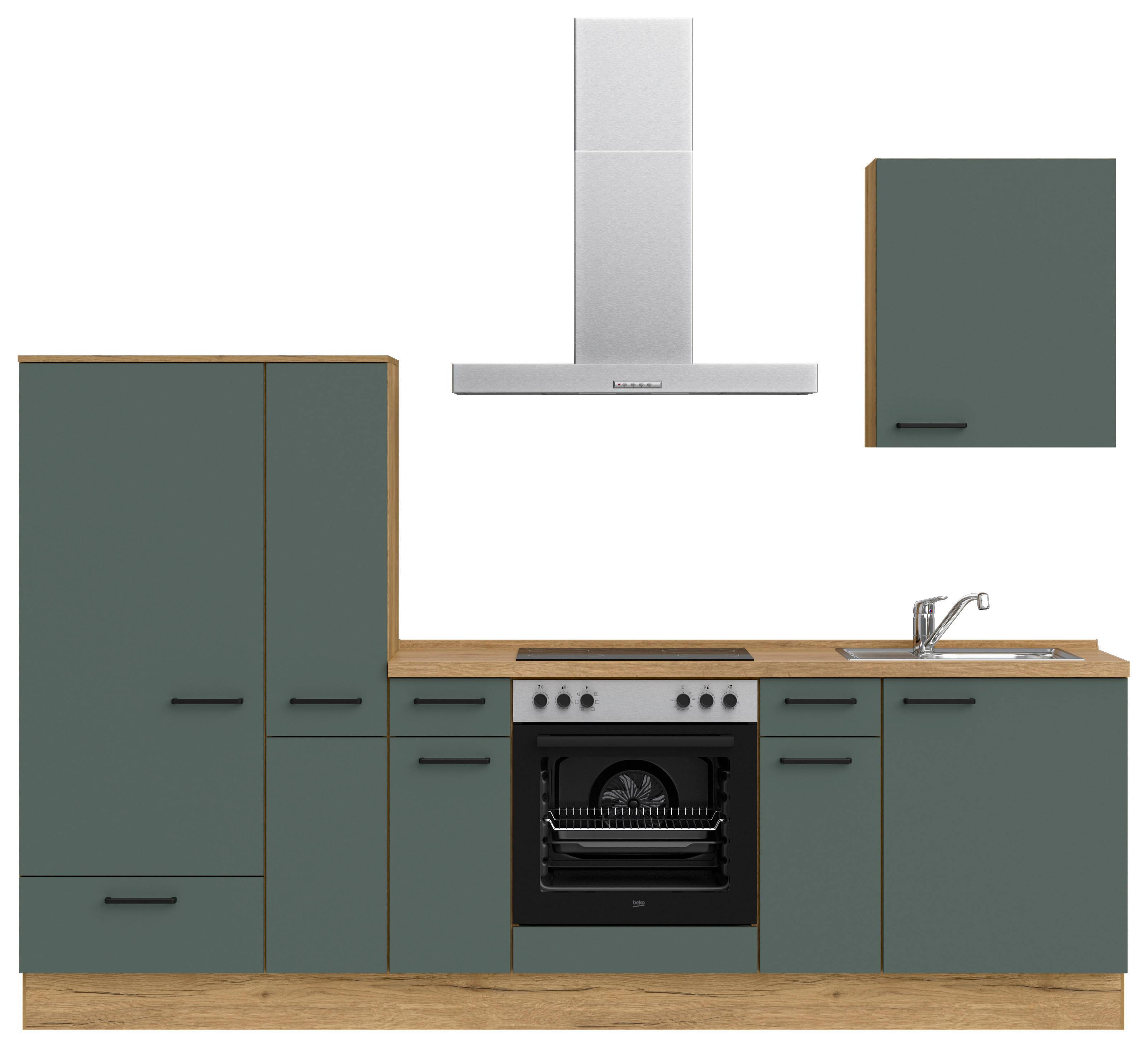 Küchenblock Easytouch m. Geräten Dunkelgrün - Dunkelgrün/Eichefarben, MODERN, Holzwerkstoff/Metall (270cm) - Nobilia