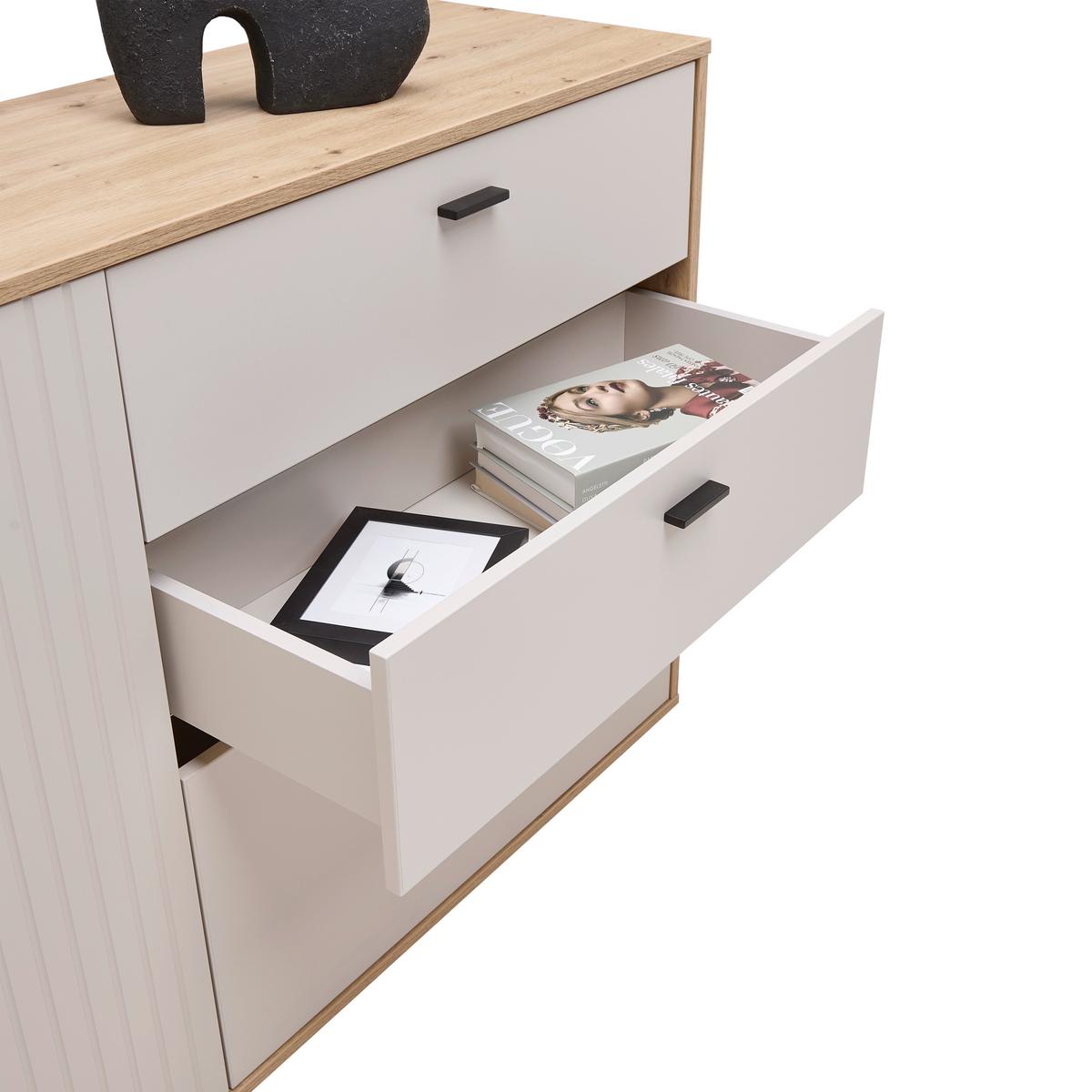 Sideboard Cremona Kaschmir/Eiche Artisan - Kaschmir/Schwarz, MODERN, Holzwerkstoff/Metall (160/88,5/38cm) - Premium Living
