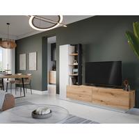 Ansamblu mobilier camera de zi TEVISA - alb/culoare lemn stejar, Modern, material pe bază de lemn (230/180/41,6cm) - Modern Living