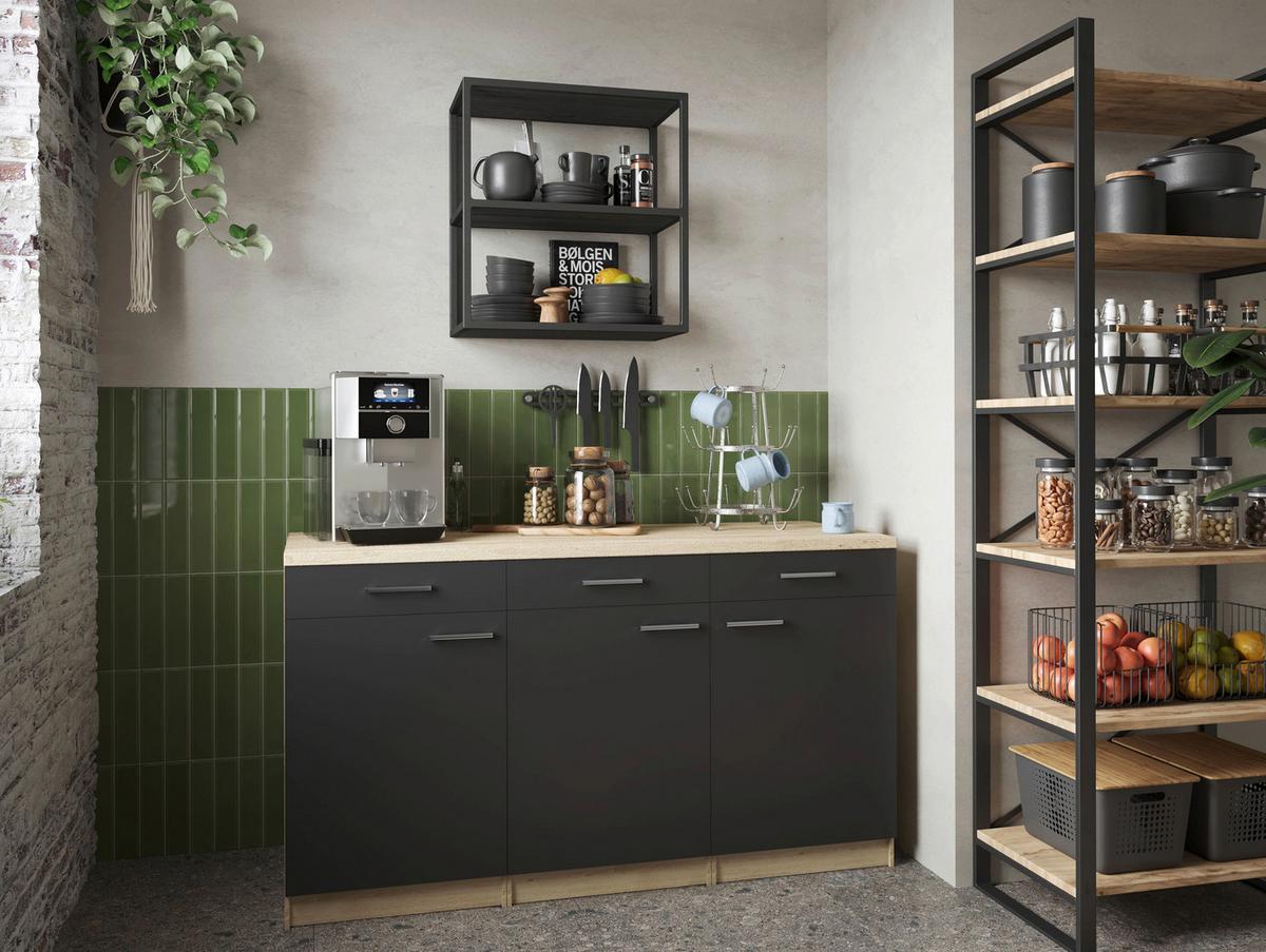 Küchenunterschrank Merle Schwarz/Eichefarben - Eichefarben/Silberfarben, Basics, Holzwerkstoff/Metall (150/85/60cm) - Respekta