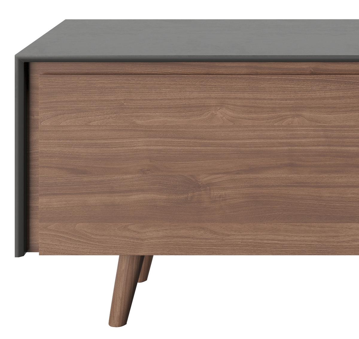 PLAYBOY Lowboard Victoria ca. 150x59 cm Wallnussf./Grau - Walnussfarben, KONVENTIONELL, Glas/Holz (150/58,6/42cm) - Playboy