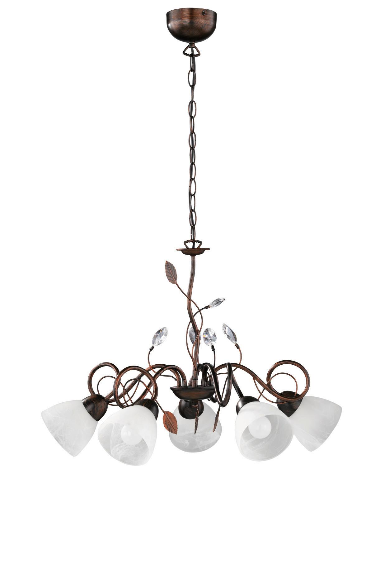 Kronleuchter Traditio in Braun/Weiß max. 40 Watt - Rostfarben/Braun, KONVENTIONELL, Glas/Metall (70/150cm) - Trio Leuchten