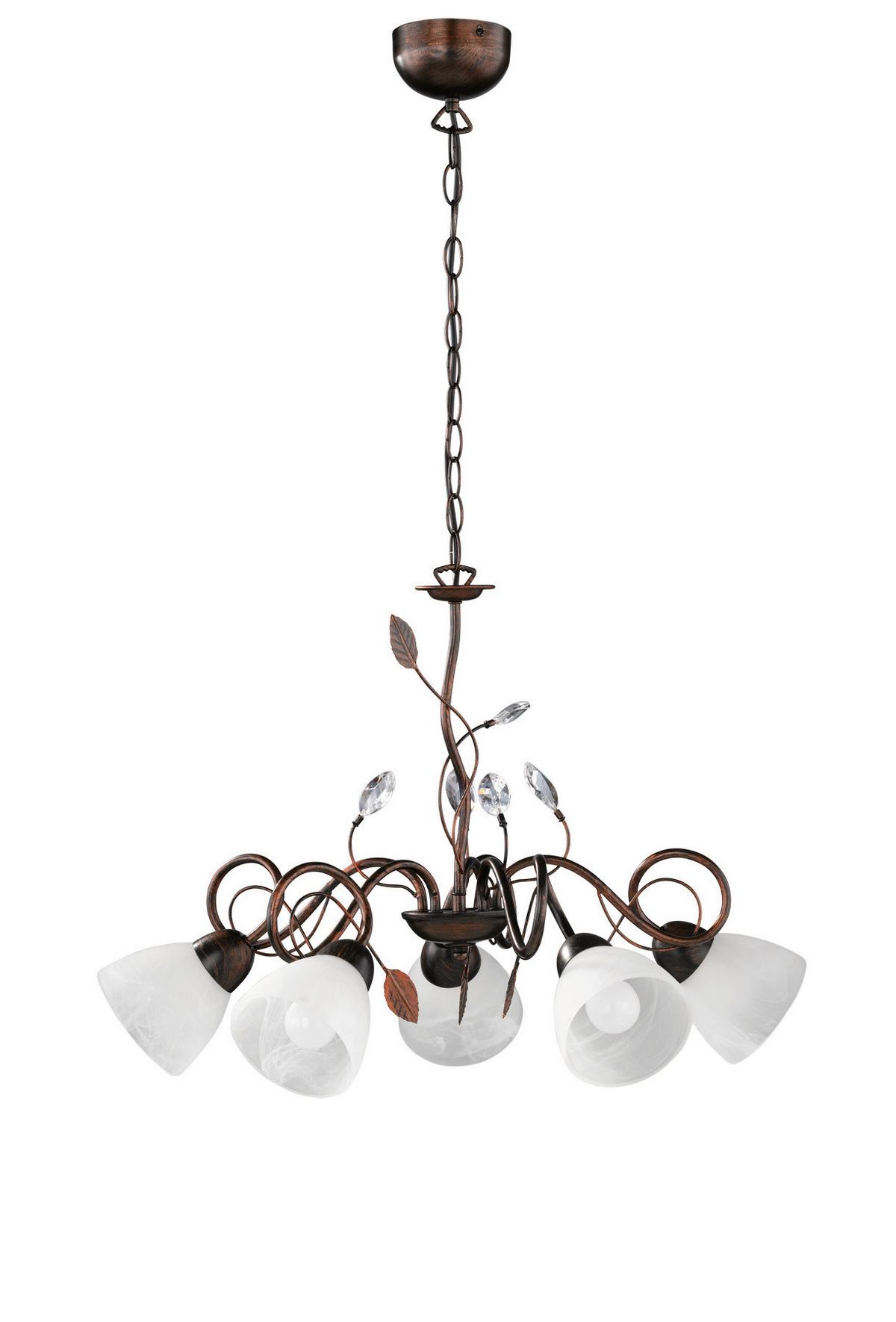 Kronleuchter Traditio in Braun/Weiß max. 40 Watt - Rostfarben/Braun, KONVENTIONELL, Glas/Metall (70/150cm) - Trio Leuchten