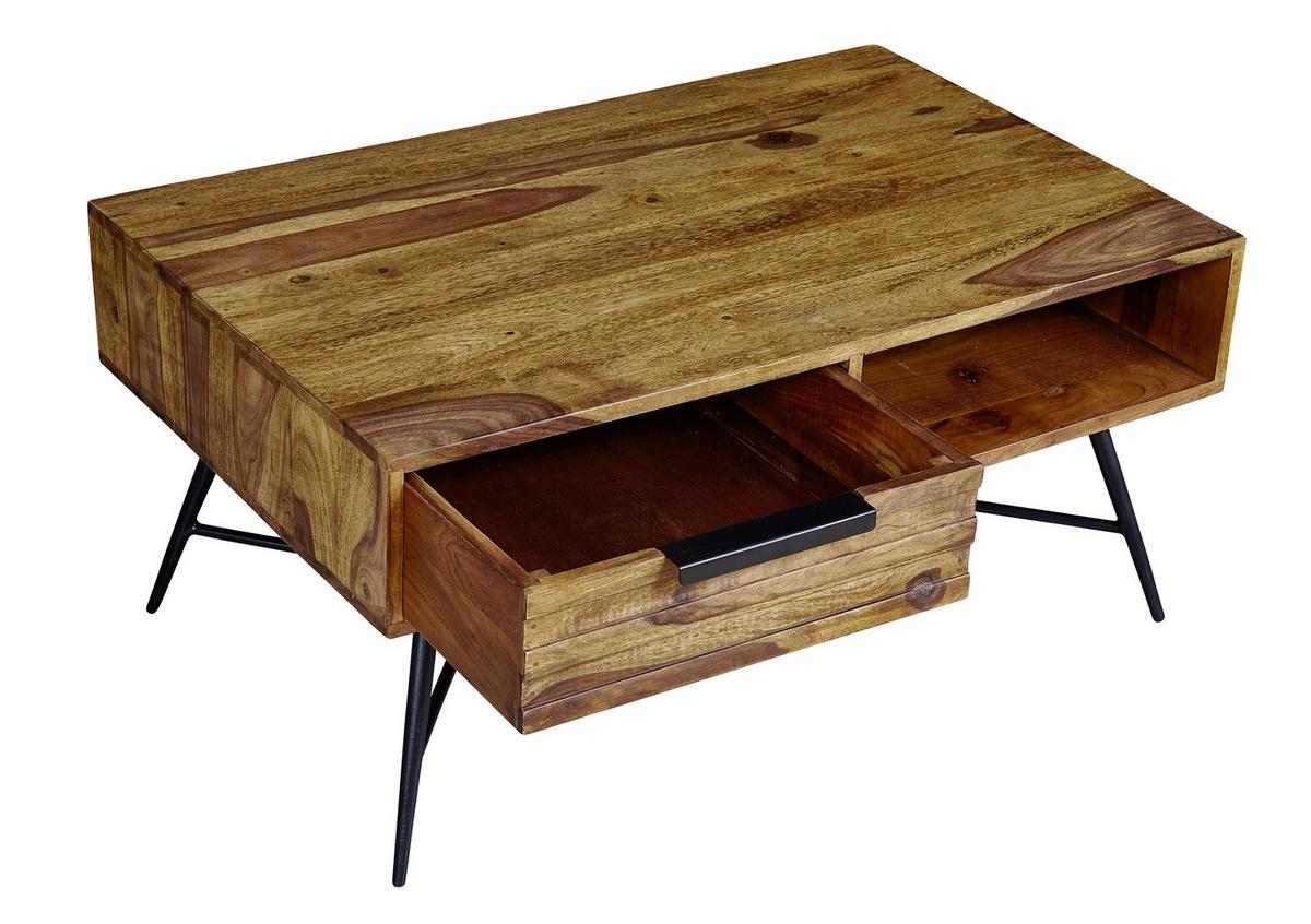 COUCHTISCH NISHAN - Sheeshamfarben/Schwarz, Design, Holz/Metall (87/41/55cm) - MID.YOU
