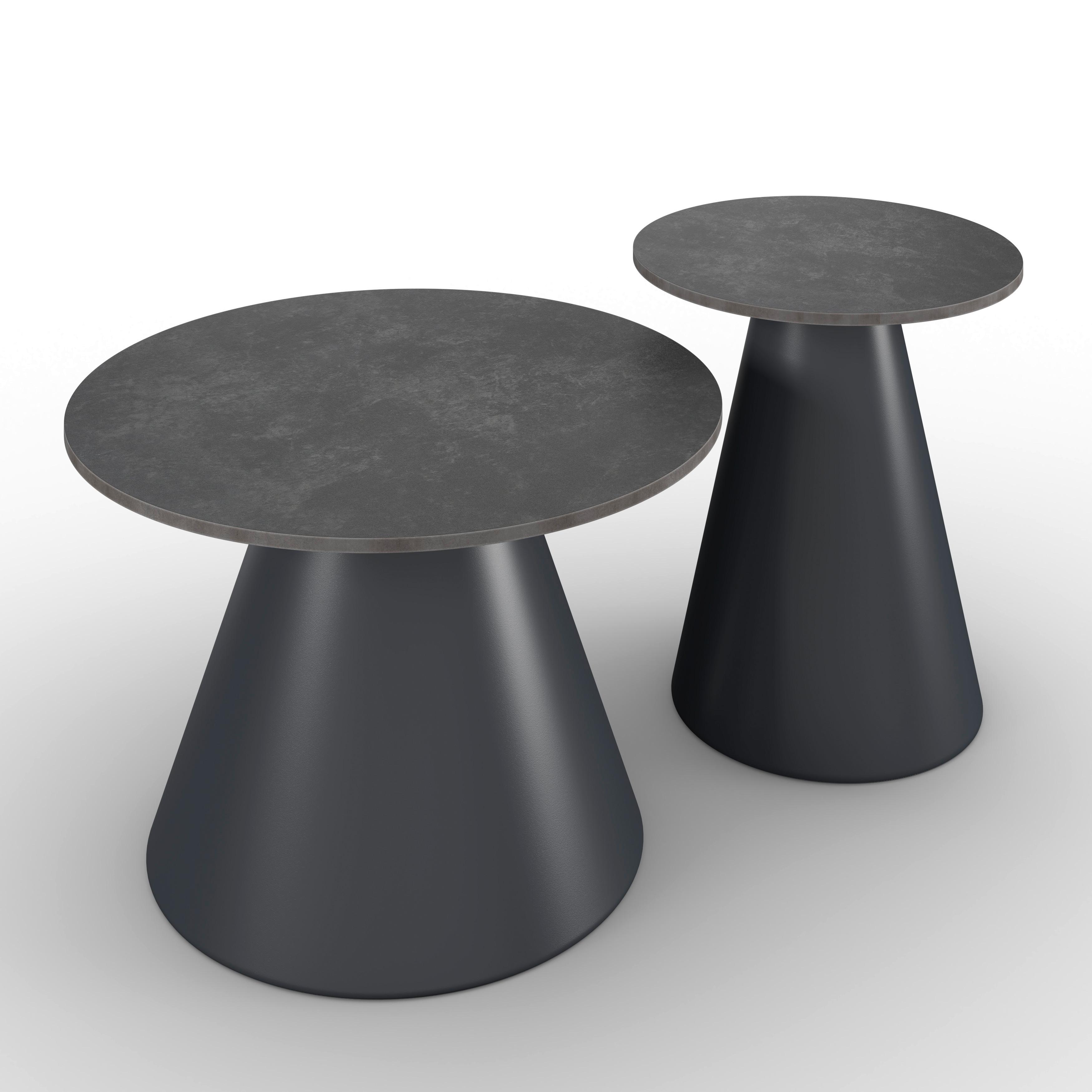 Couchtisch Mila 2er Set Dunkelgrau/Schwarz - Dunkelgrau/Schwarz, MODERN, Stein/Metall - Bessagi Home