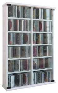Weißes CD Regal mit Glastüren Best of home Rollregal für CDs 170 cm x 30 cm x 10 cm Weiß
