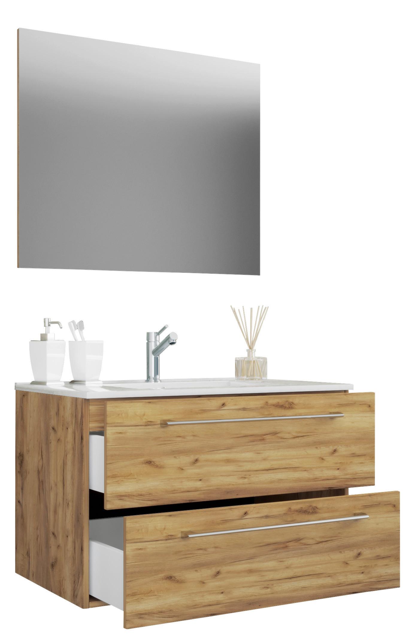 Kopalnica Badinos, Hrast - bela/barve aluminija, Moderno, kovina/leseni material (80cm) - MID.YOU