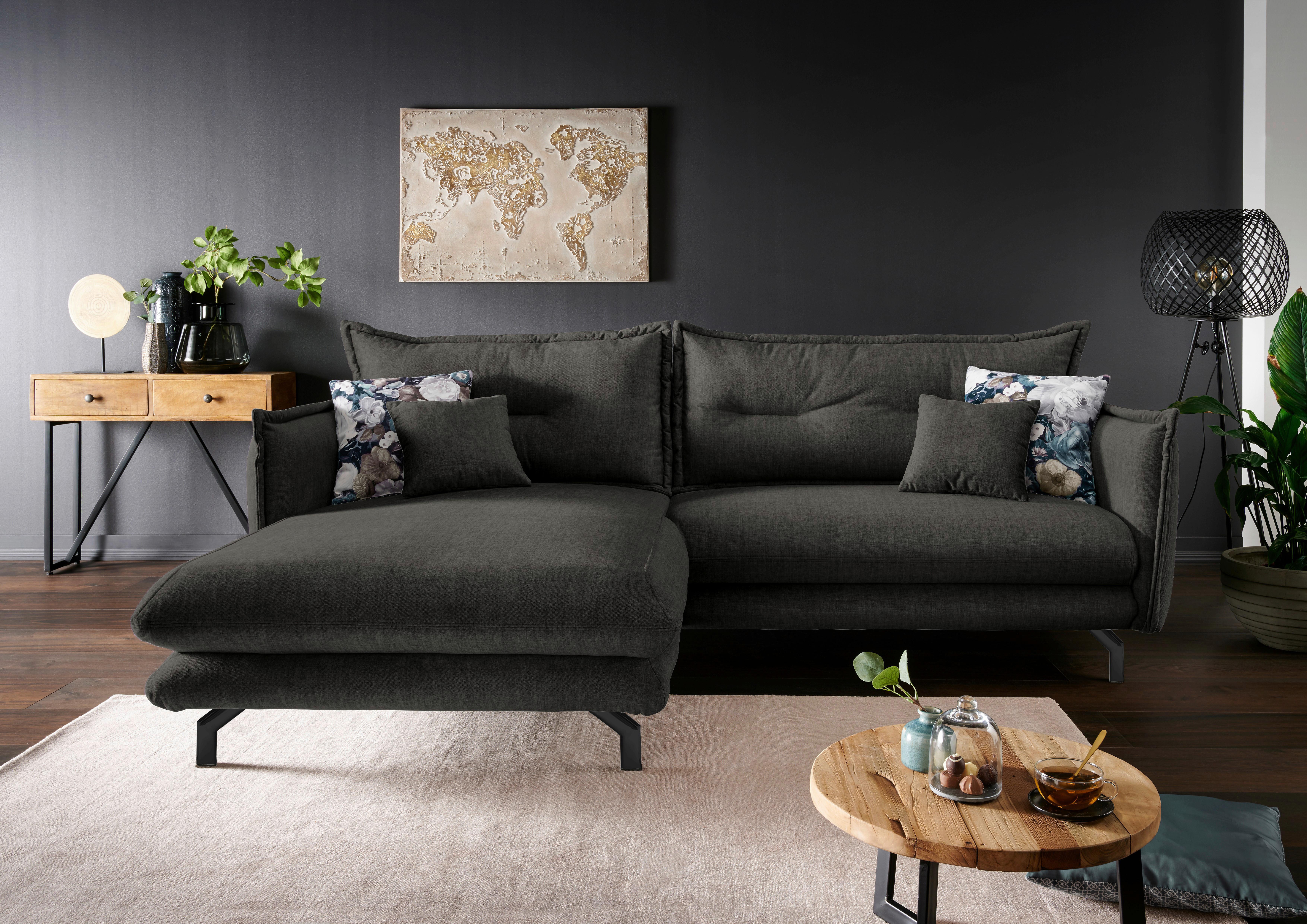 Wohnlandschaft Lava Anthrazit Velours - Türkis/Anthrazit, MODERN, Textil/Metall (180/255cm) - Livetastic