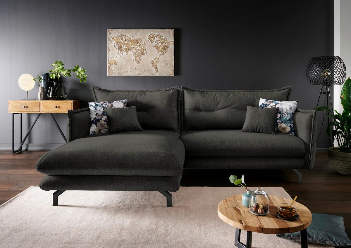 Wohnlandschaft Lava Anthrazit Velours - Türkis/Anthrazit, MODERN, Textil/Metall (180/255cm) - Livetastic