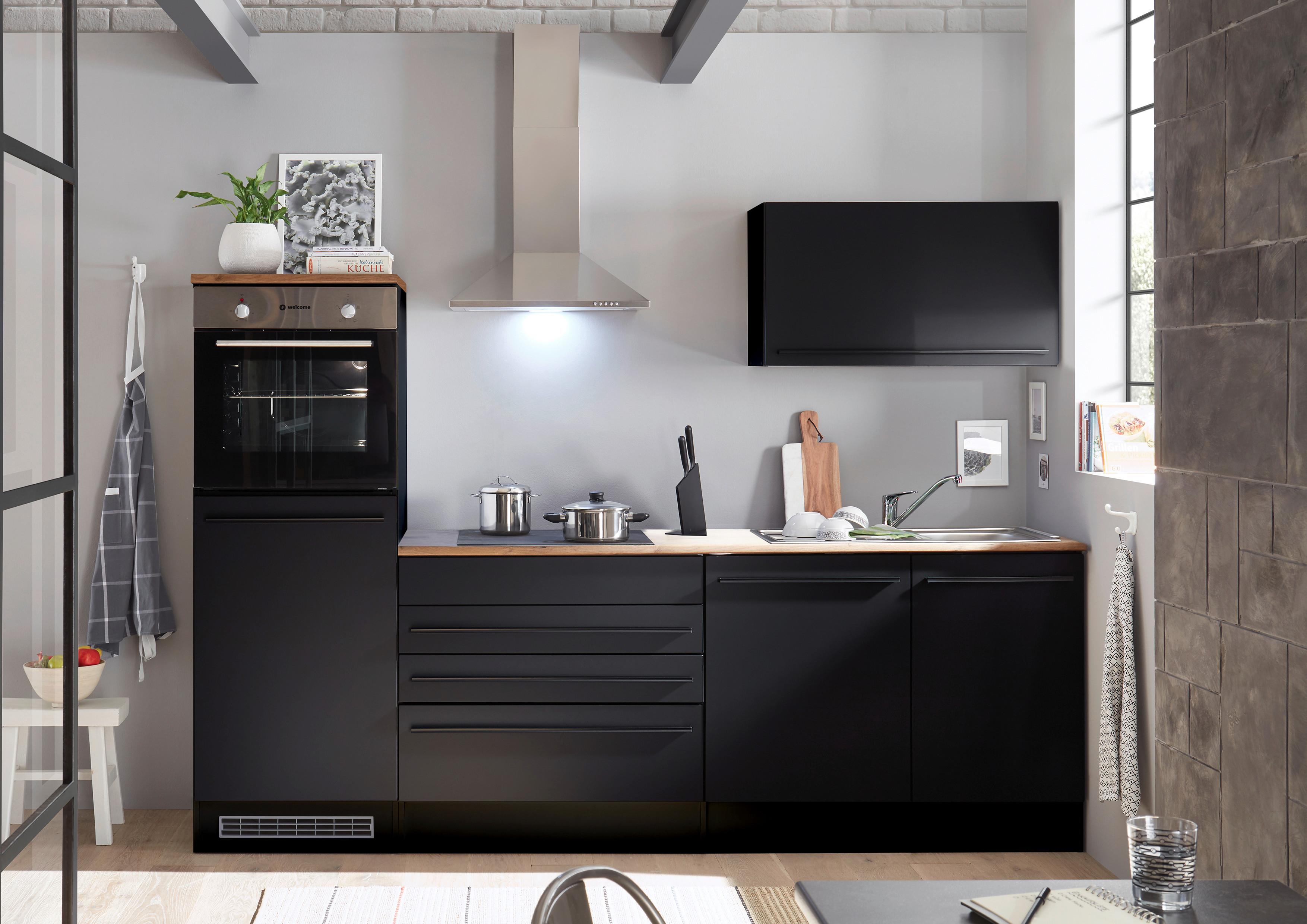 Kuhinjski Blok Brez Aparatov Jazz 6 - črna/hrast, Moderno, leseni material (260/200/60cm) - Modern Living