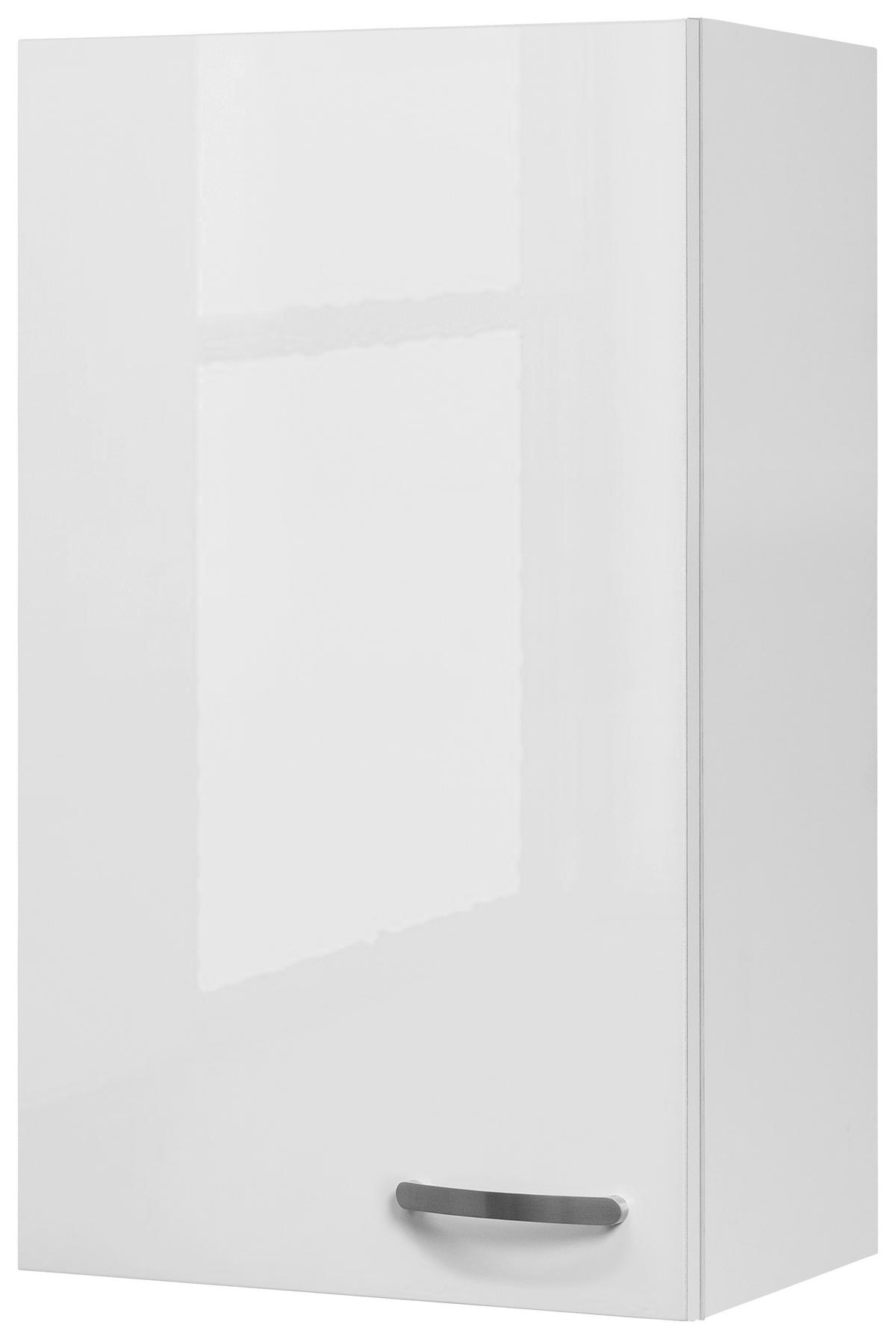 Küchenoberschrank ''Alba'', Weiß - Edelstahlfarben/Weiß Hochglanz, MODERN, Holzwerkstoff/Metall (50/89/32cm) - FlexWell