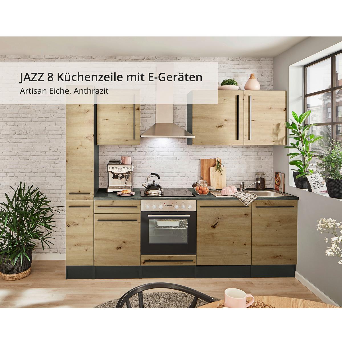 Küchenblock Jazz mit Geräten ca.250cm Eiche/Anthrazit - Anthrazit/Schwarz, LIFESTYLE, Holzwerkstoff/Kunststoff (250cm) - P & B