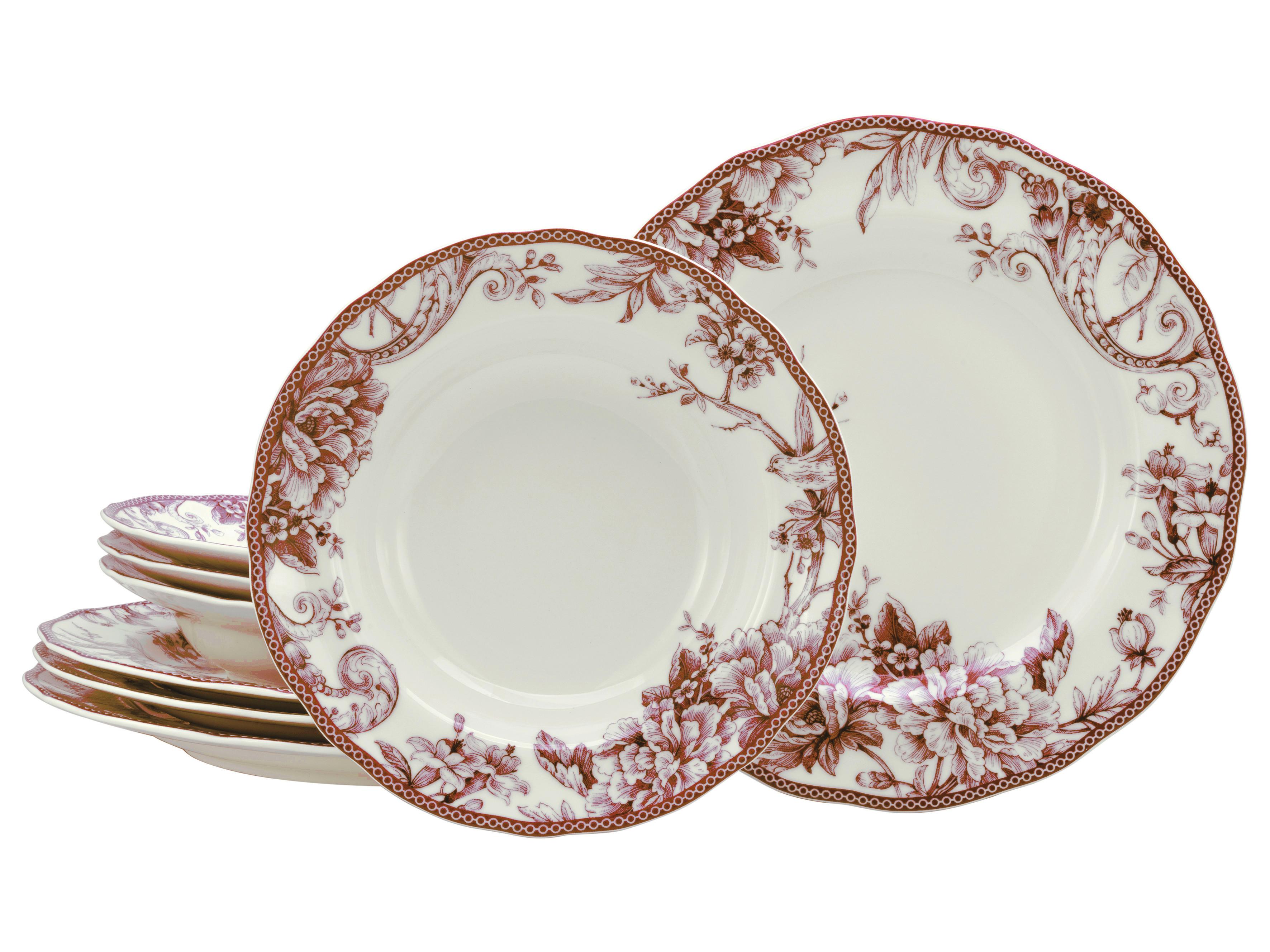 Serviciu de masă Adelaide 8/1 - alb/bordo, Basics, ceramică - Creatable