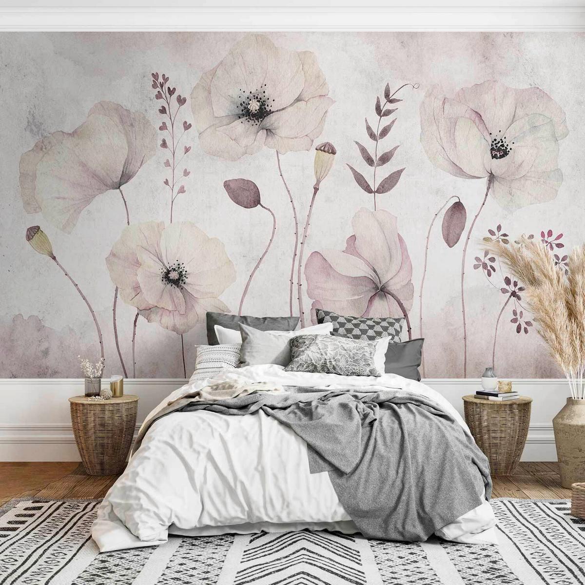 Fotótapéta Floral Moment - krémszínű/ibolya, Lifestyle, textil (300/210cm) - artgeist