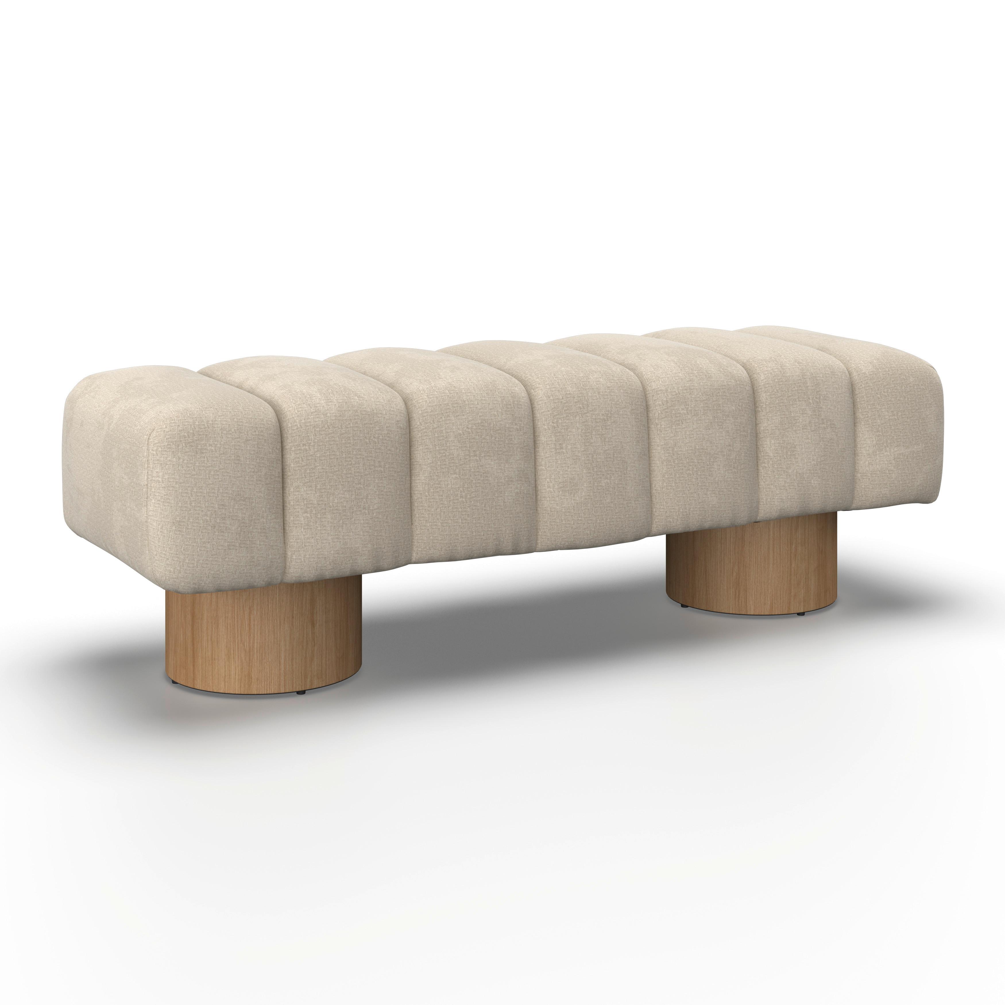 Sitzbank Alina Chenille Creme - Creme/Naturfarben, MODERN, Holz/Holzwerkstoff (140/45/45cm) - Bessagi Home