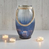Windlicht Rhys Ø/h ca. 22,5/38 cm - Blau/Klar, MODERN, Glas/Textil (22,5/38cm) - Mömax modern living