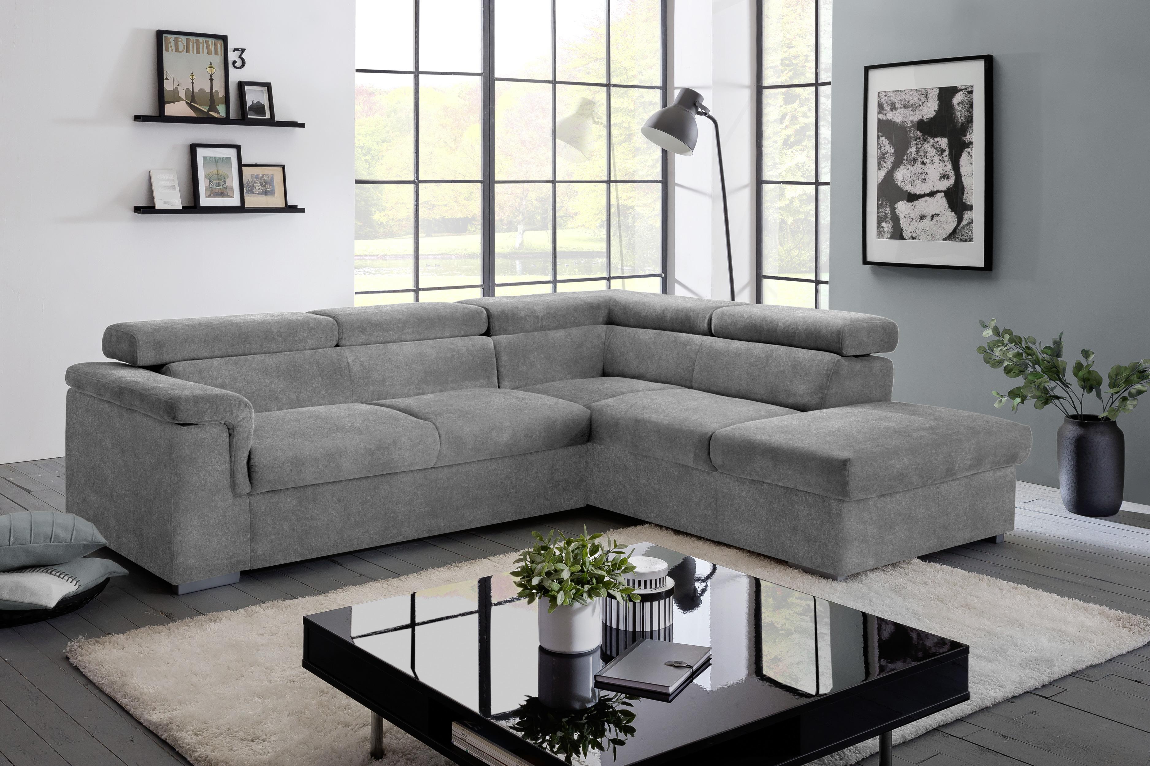 Wohnlandschaft Milla Grau ca. 252x217 cm - Grau, Basics, Holz/Textil (252/217cm) - MID.YOU