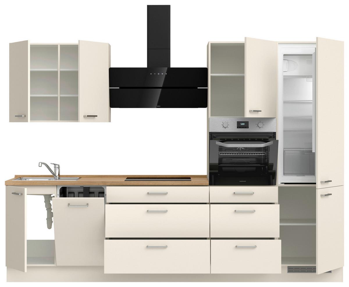 Küchenblock Touch High m. Geräten Magnolie - Edelstahlfarben/Eichefarben, MODERN, Holzwerkstoff/Metall (300cm) - Nobilia