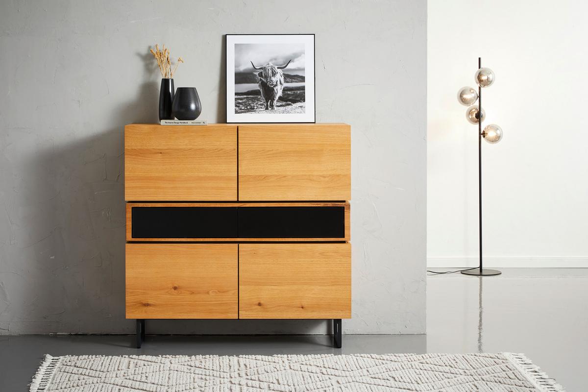 KOMODA SZEROKA OBAN - kolor dębowy/czarny, Design, materiał drewnopochodny/metal (120/119/40cm) - MID.YOU