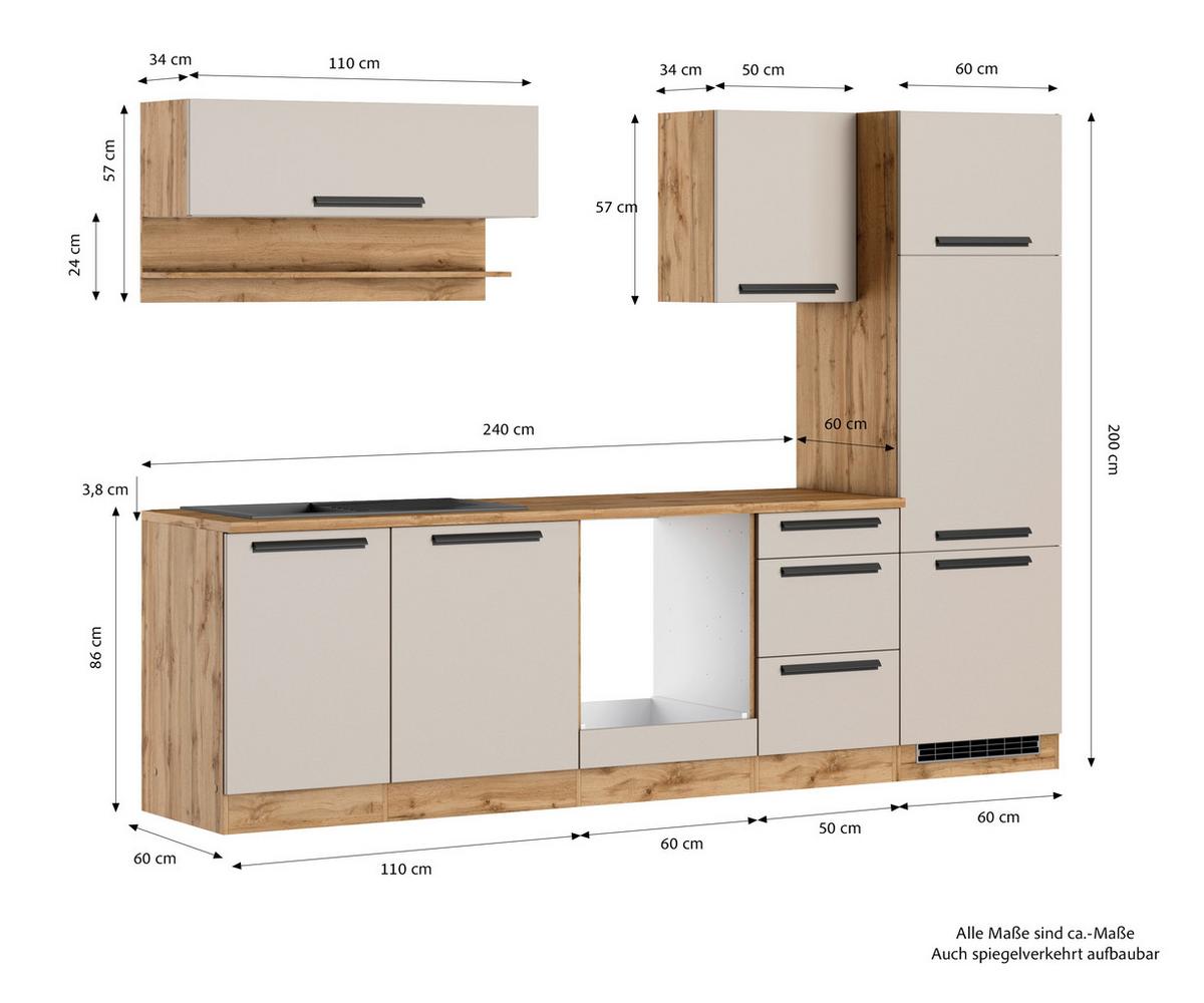 Küchenleerblock Aveiro o. Geräte Kaschmir - Kaschmir/Eiche Wotan, Trend, Holzwerkstoff/Metall (280cm) - Held