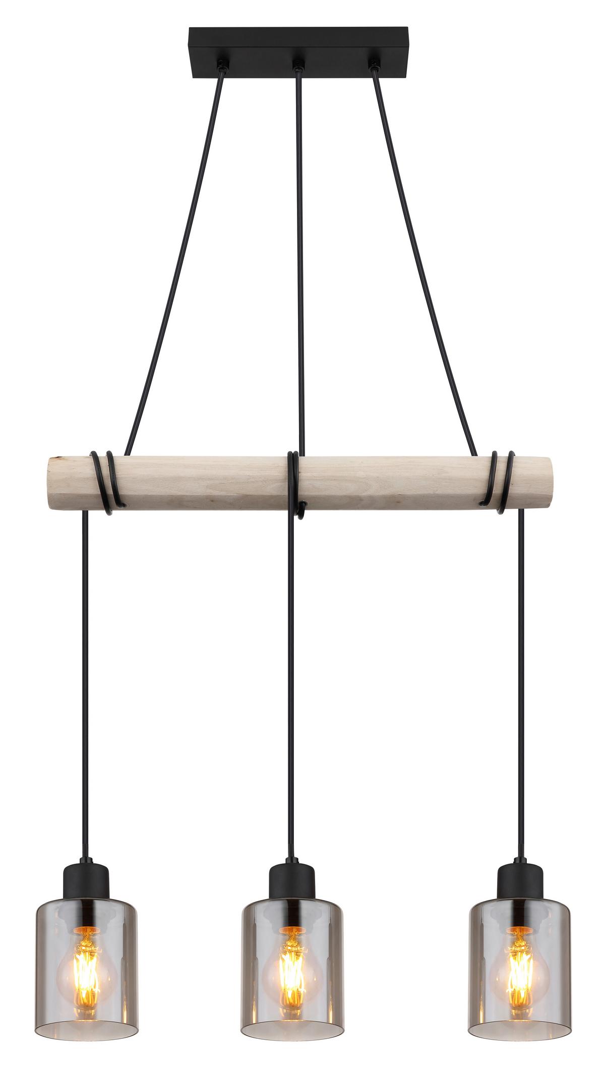 Viseča Svetilka 15465-3h - črna/naravne barve, Natur, kovina/steklo (50/10/140cm) - Globo