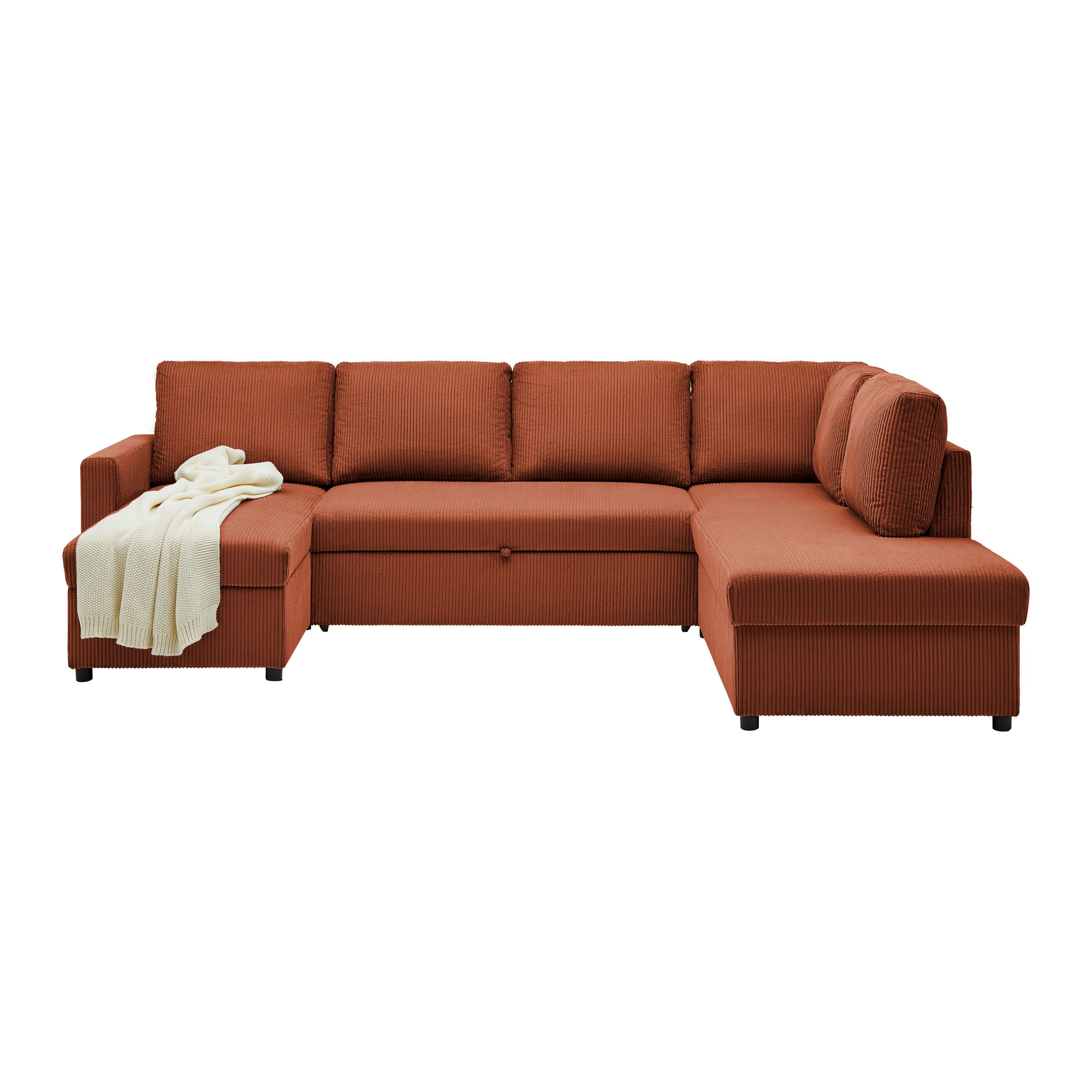 Wohnlandschaft Martina ACV Rechts Terracotta - Terracotta/Schwarz, MODERN, Holz/Holzwerkstoff (146/276/204cm) - Mömax