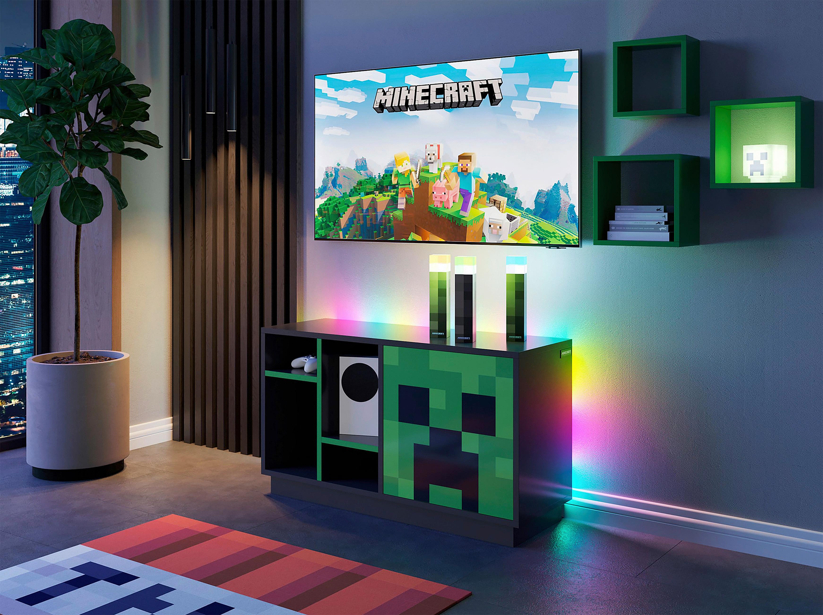 Sideboard Minecraft ca. 108x61x37 cm Schwarz/Grün - Schwarz/Grün, MODERN, Glas/Holzwerkstoff (108/61/37cm) - Minecraft