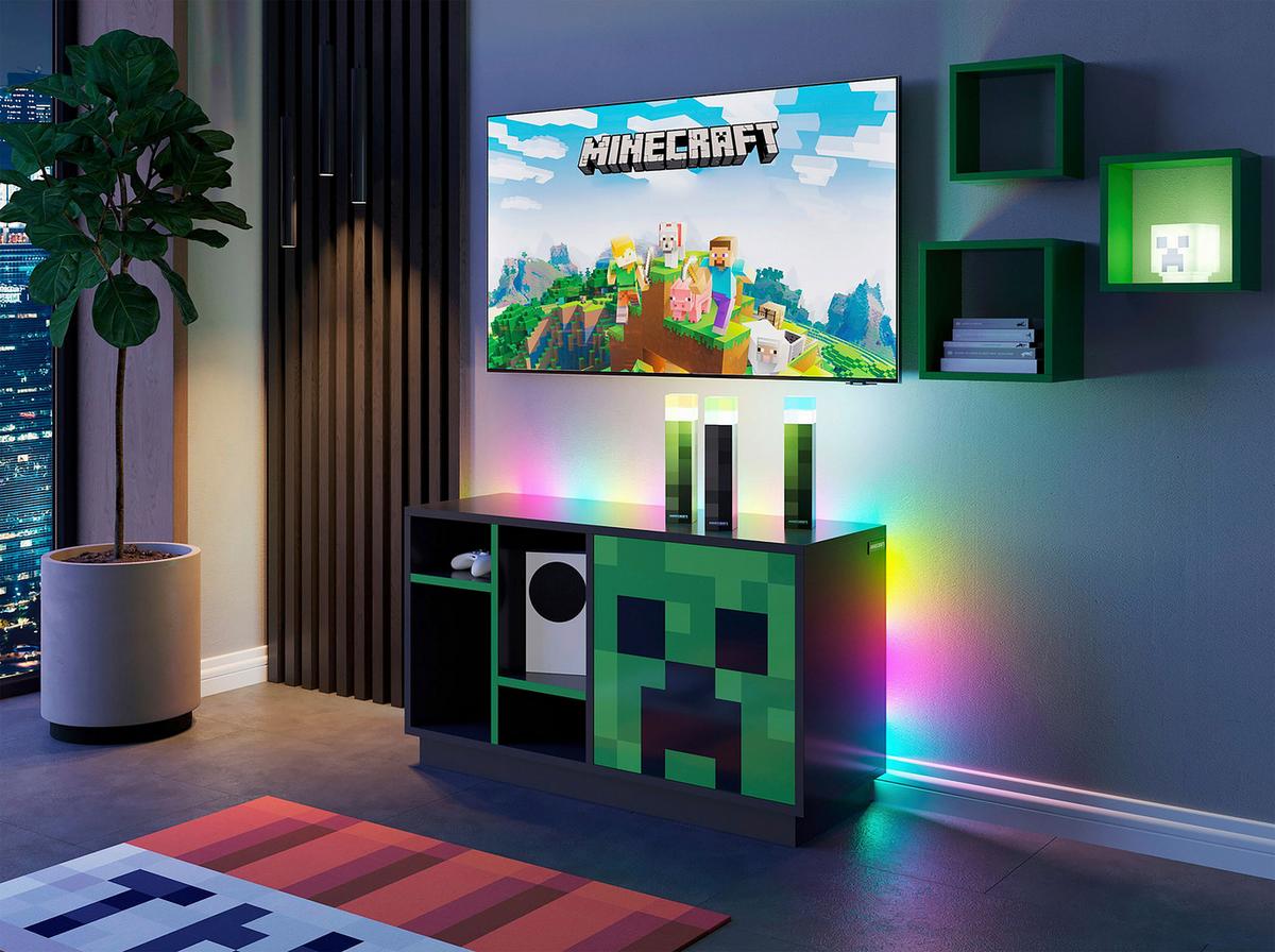 Sideboard Minecraft ca. 108x61x37 cm Schwarz/Grün - Schwarz/Grün, MODERN, Glas/Holzwerkstoff (108/61/37cm) - Minecraft